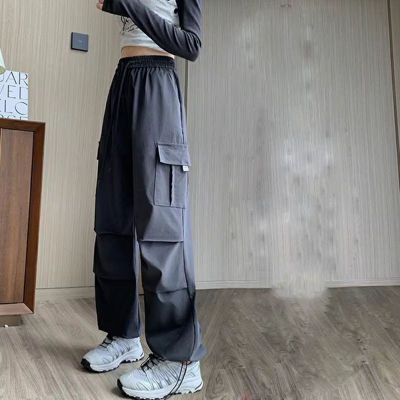 Mode femmes Joggers pantalon décontracté femme Chic droit Cargo pantalon élastique taille haute Stre
