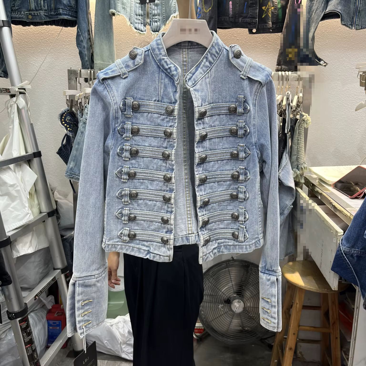Denim manteau femmes veste Streetwear en détresse bouton col montant lavé Patchwork femme 2025 Vinta
