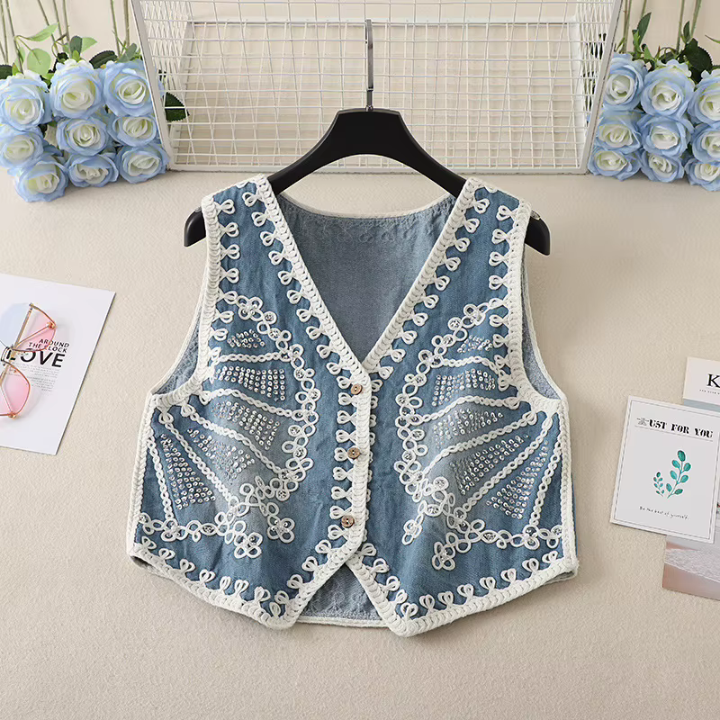 Boho Queens 2025 bohème brodé fleur jarretelle gilet frange veste Cowgirl gland gilet Denim gilet St