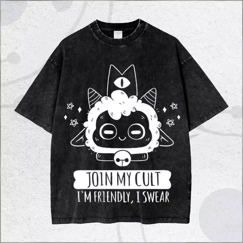T-shirt Cult of The Lamb délavé, vêtements personnalisés adaptés à toutes les saisons, grande taille
