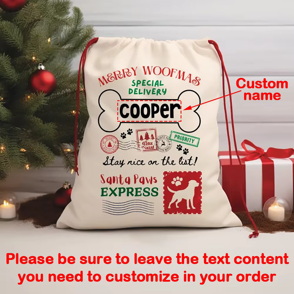 Sac cadeau de Noël personnalisé pour chien Joyeux Woofmas Santa Paws Express Nouvel An Cadeau pour a