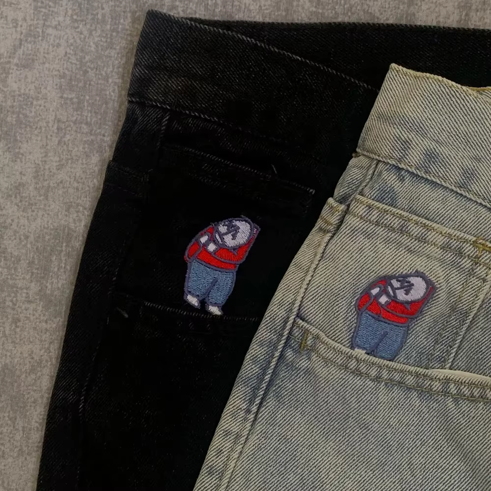 Y2K broderie Baggy garçon jean femmes Streetwear gothique dessin animé bleu jean droit rétro Punk Ro