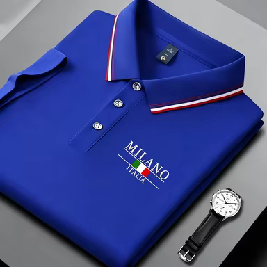 Polo tendance pour homme avec imprimé Milan italien, col rayé, haut d'été respirant et décontracté p