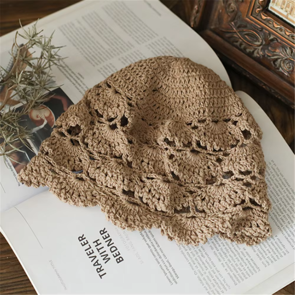 Bonnet fin creux en dentelle respirante pour femme, mouchoir au crochet, chapeau en fil de coton Par