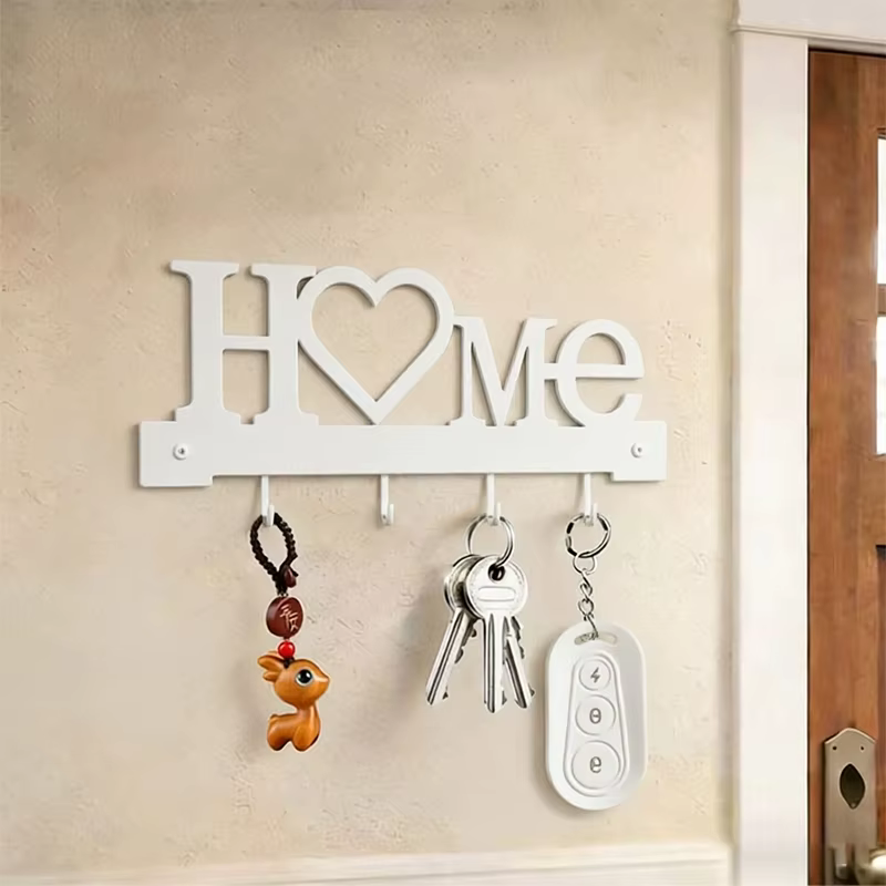 Nouveau porte-clés en forme de « Home Love » avec crochets, organisateur en métal pour la décoration