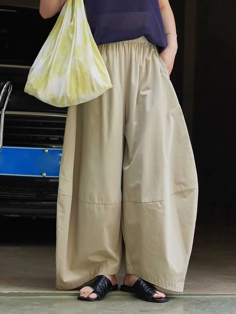 [LANMREM] Streetwear épissé pantalon à jambes larges pour les femmes solide taille haute pantalon dr
