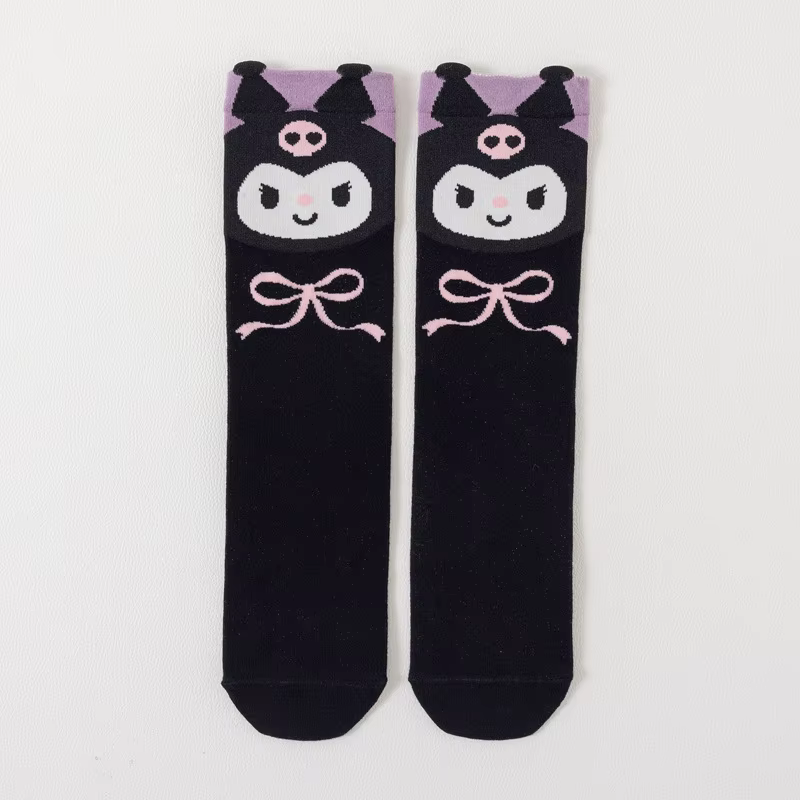 Chaussettes longues pour filles, mignonnes, Kuromi, violettes, chaussettes mi-hautes, dessin animé K