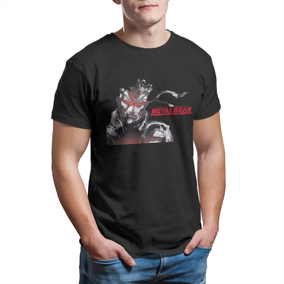 T-shirt en coton à motif de jeu Kokor Konami, vêtements originaux en métal, serpent, mgs