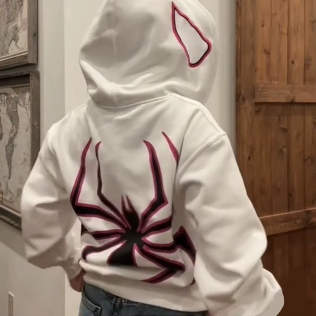 Sweat à capuche Spider avec fermeture éclair complète pour hommes et femmes, Streetwear Harajuku, Ve