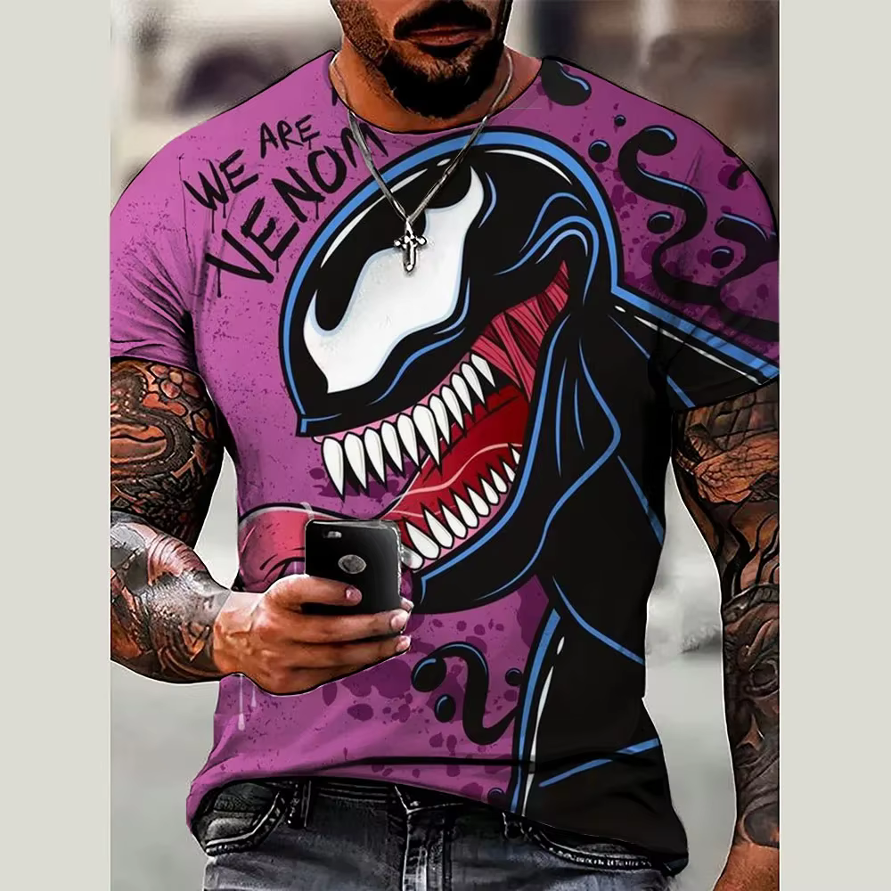 T-shirt Marvel Venom imprimé en 3D, haut d'été à col rond, vêtements décontractés à manches courtes 