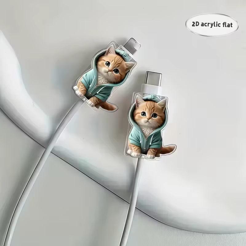Deux protecteurs de câbles de données en forme de chat de dessin animé, adaptés à l'interface de typ
