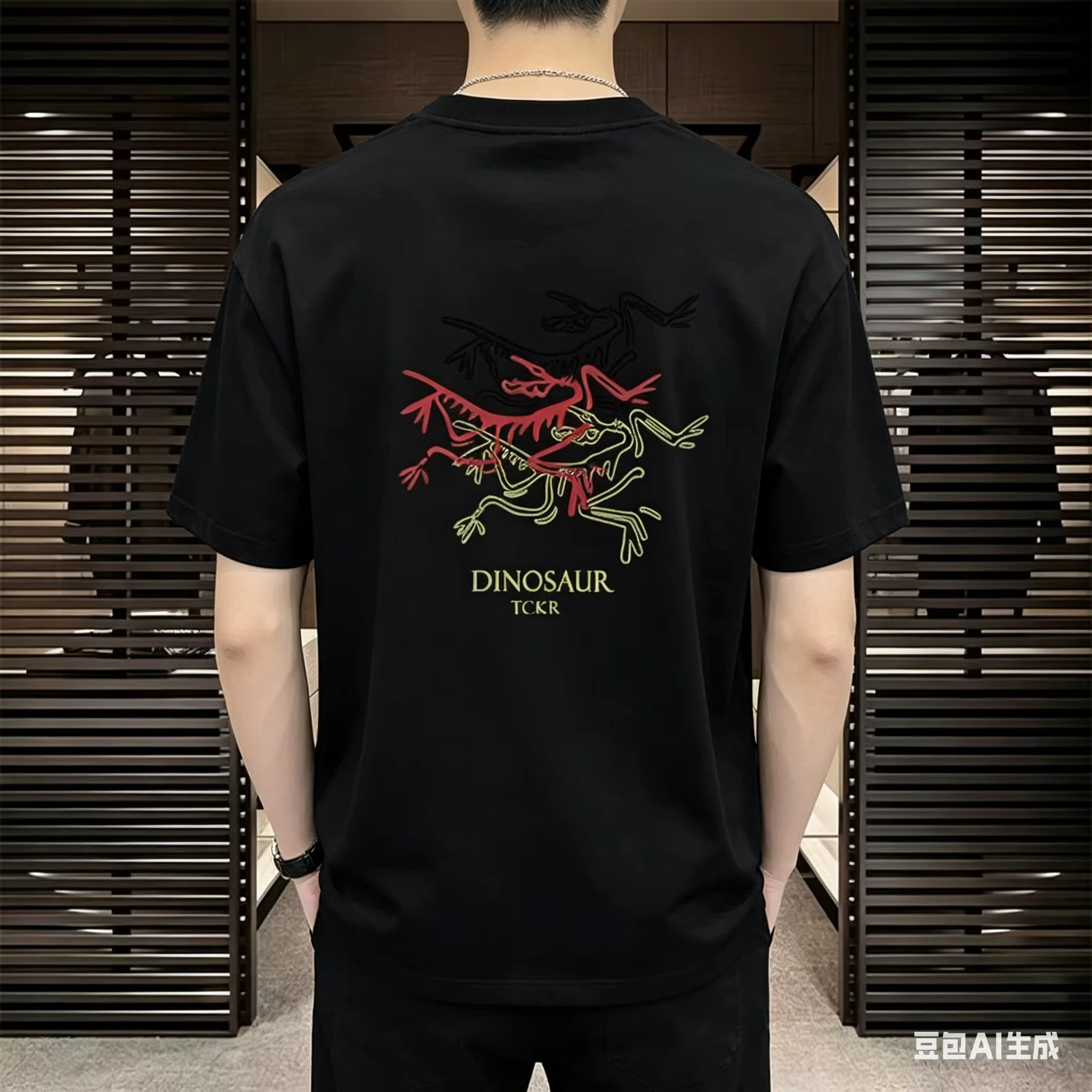 T-shirt graphique squelette de dinosaure pour homme 100% coton streetwear oversize décontracté manch