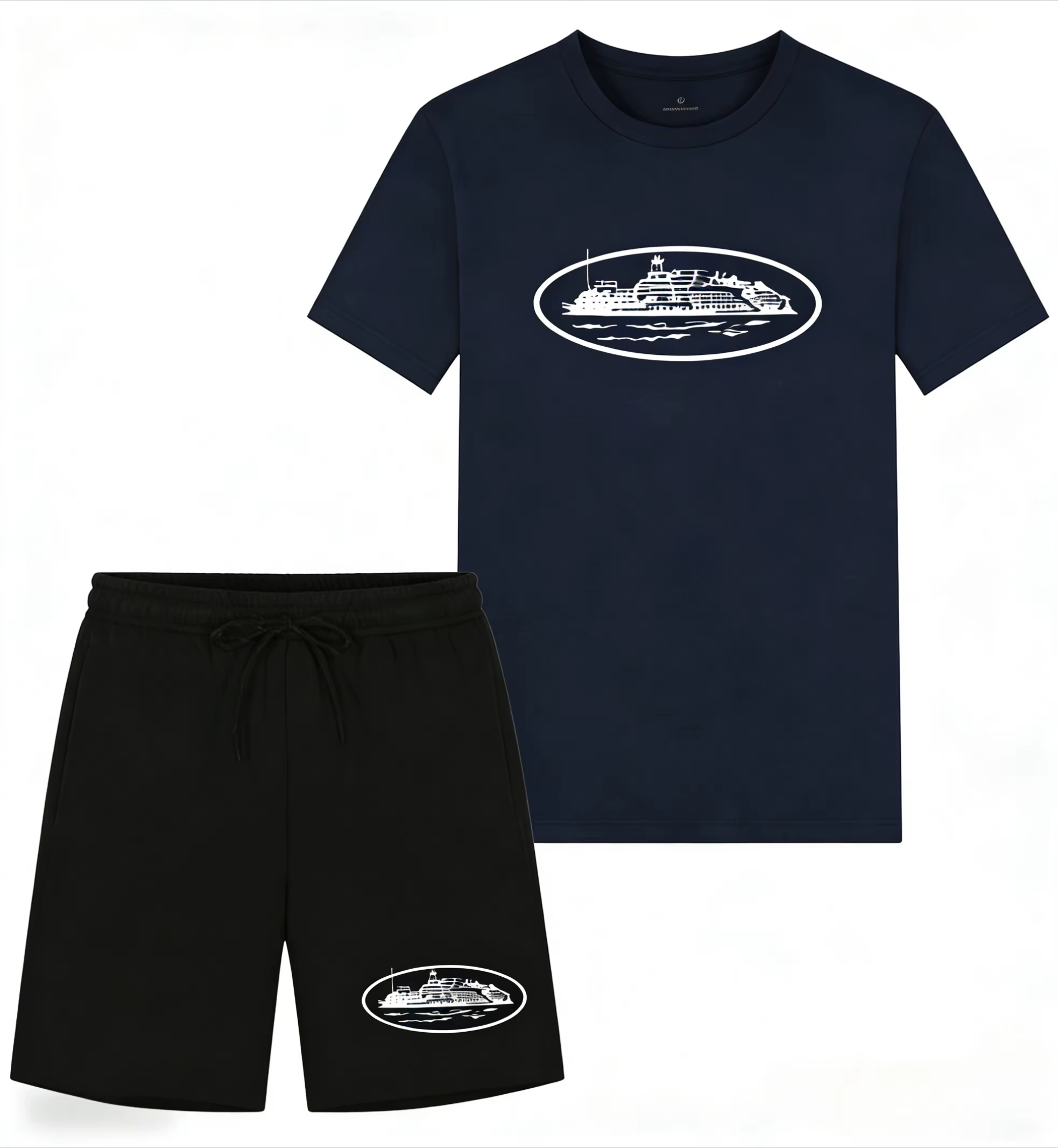 Nouvel ensemble d'été 26 : T-shirt et short imprimés bateau, coupe ample, col rond, respirant, manch