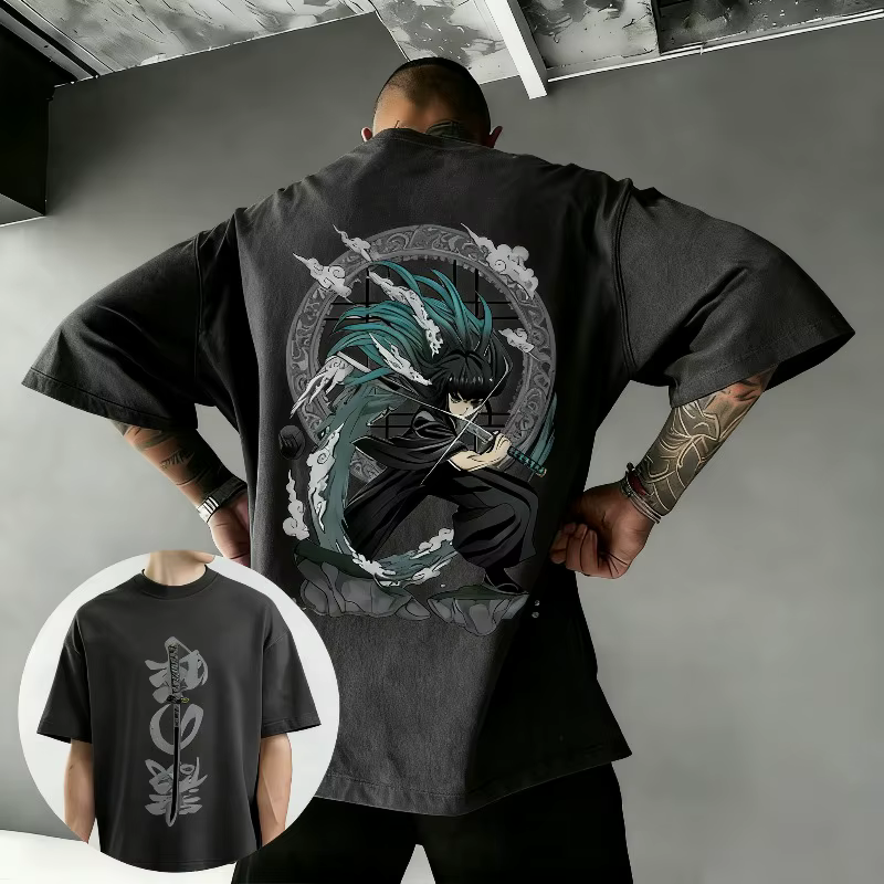 T-shirt imprimé Demon Slayer Anime, t-shirt d'été unisexe en coton ample et respirant