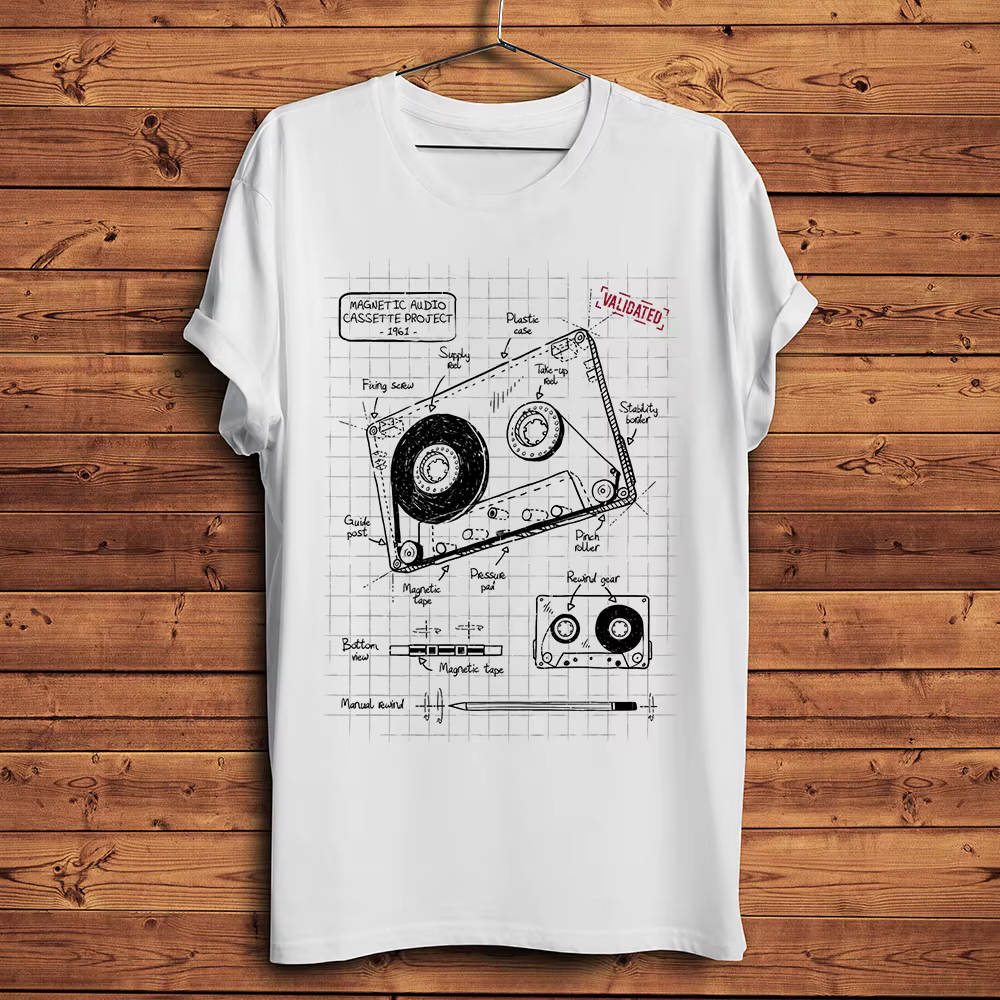 T-shirt vintage années 80 avec motif cassette audio, drôle, pour homme, à manches courtes, décontrac