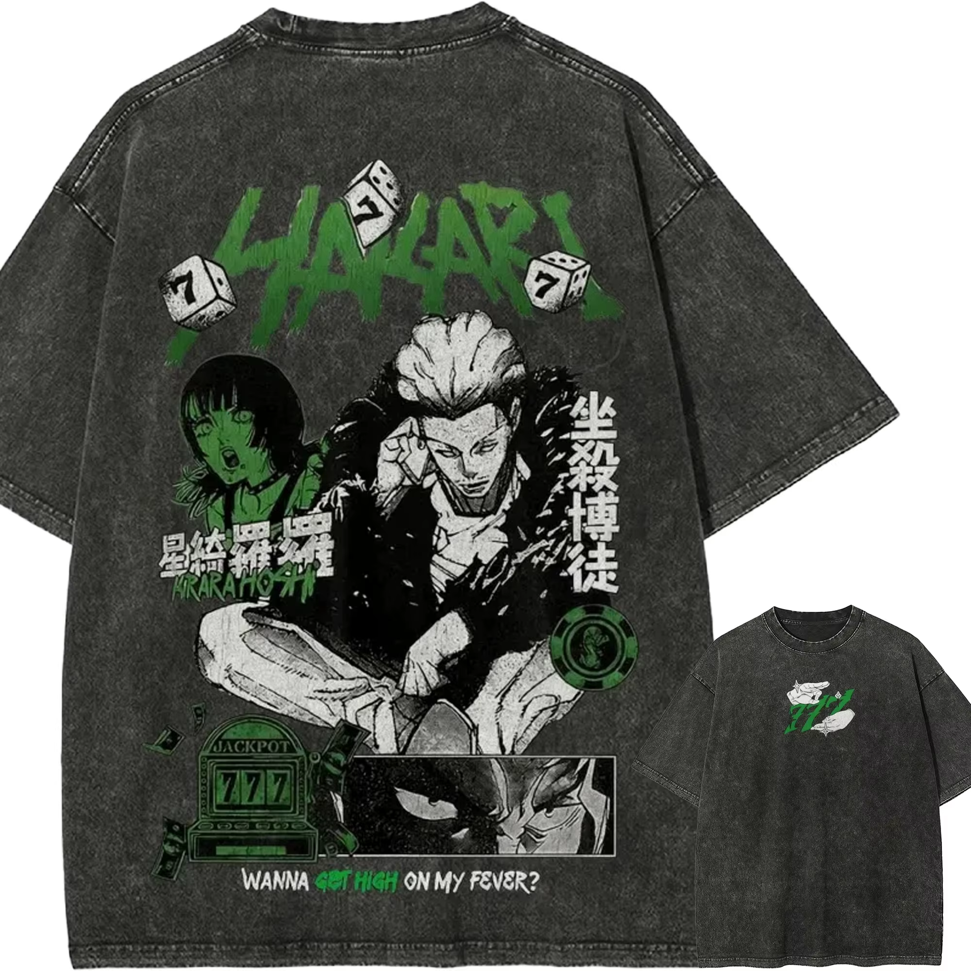 T-shirt Kinji Hakari Jujutsu Kaisen pour Homme, délavé à l'acide, style Jackpot Anime Streetwear, Id