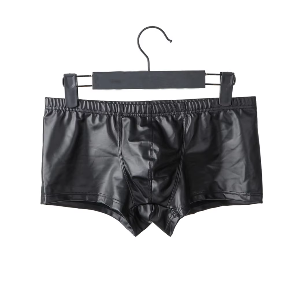 Boxer en cuir pour hommes, sous-vêtements Sexy, pochette pour boîte de nuit, culotte courte en Latex