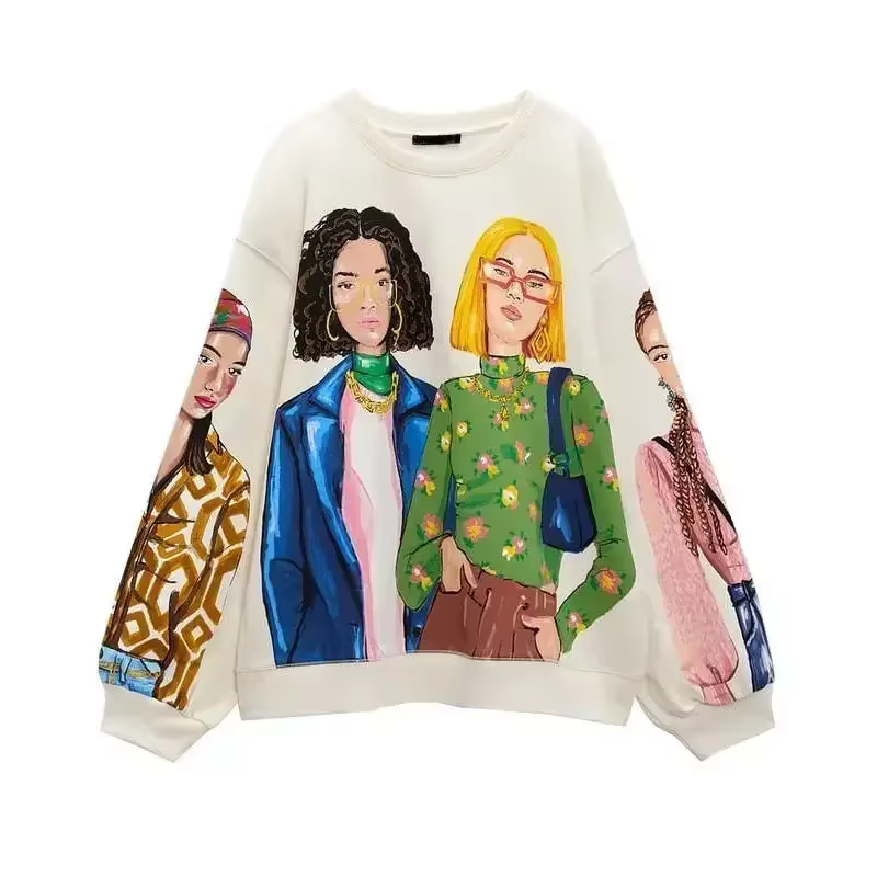 Sweat-shirt à capuche en coton et peluche pour femme, décontracté, imprimé, col rond, Chic, nouvelle