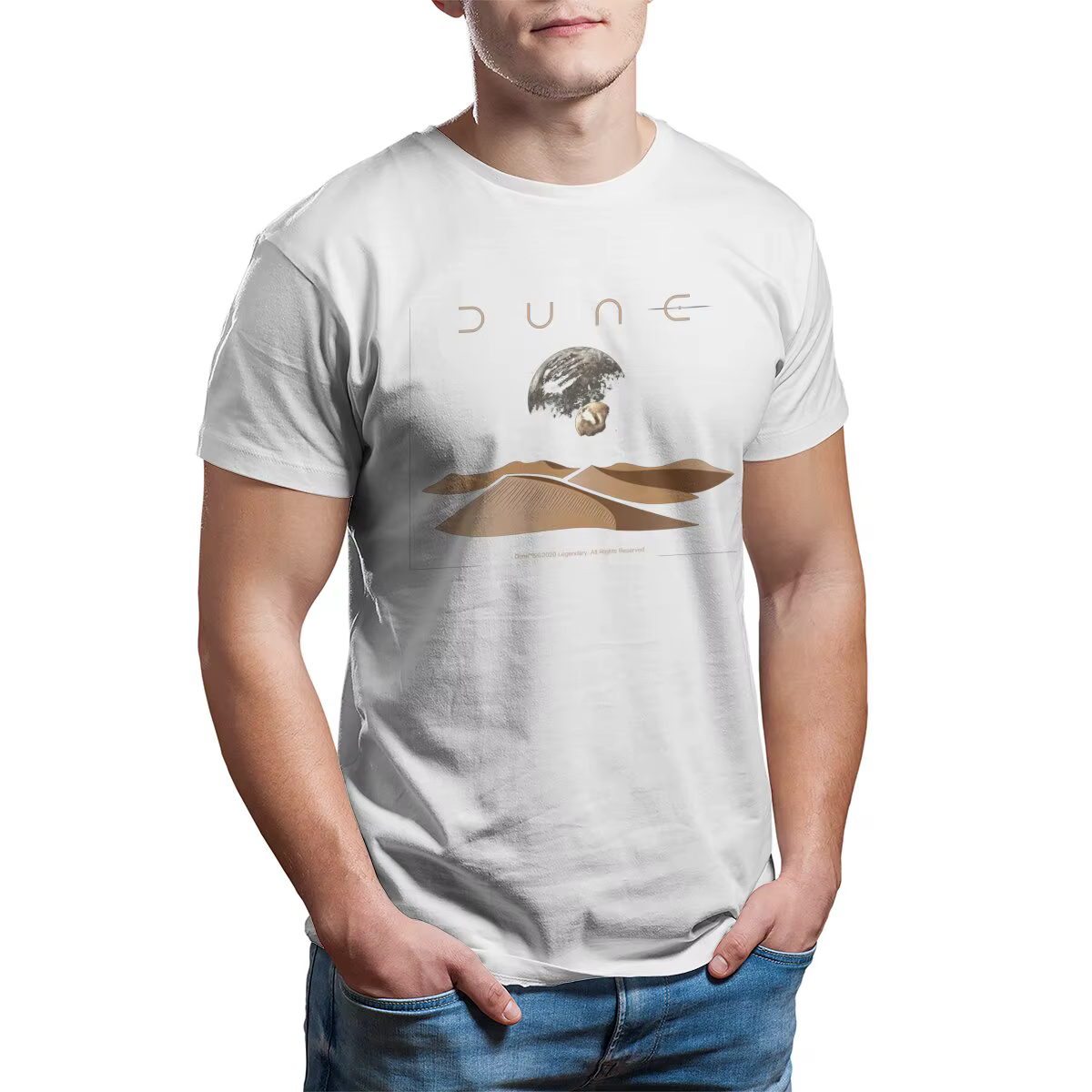 T-shirt unisexe imprimé paysage vertueux avec lunes d'Arrakis pour hommes, pur coton, t-shirt créati