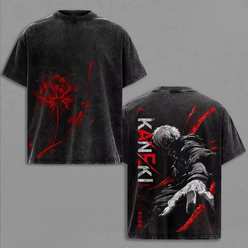 T-shirt graphique Anime Tokyo Ghoul Kaneki Ken pour hommes et femmes, vêtements en coton lavé, T-shi
