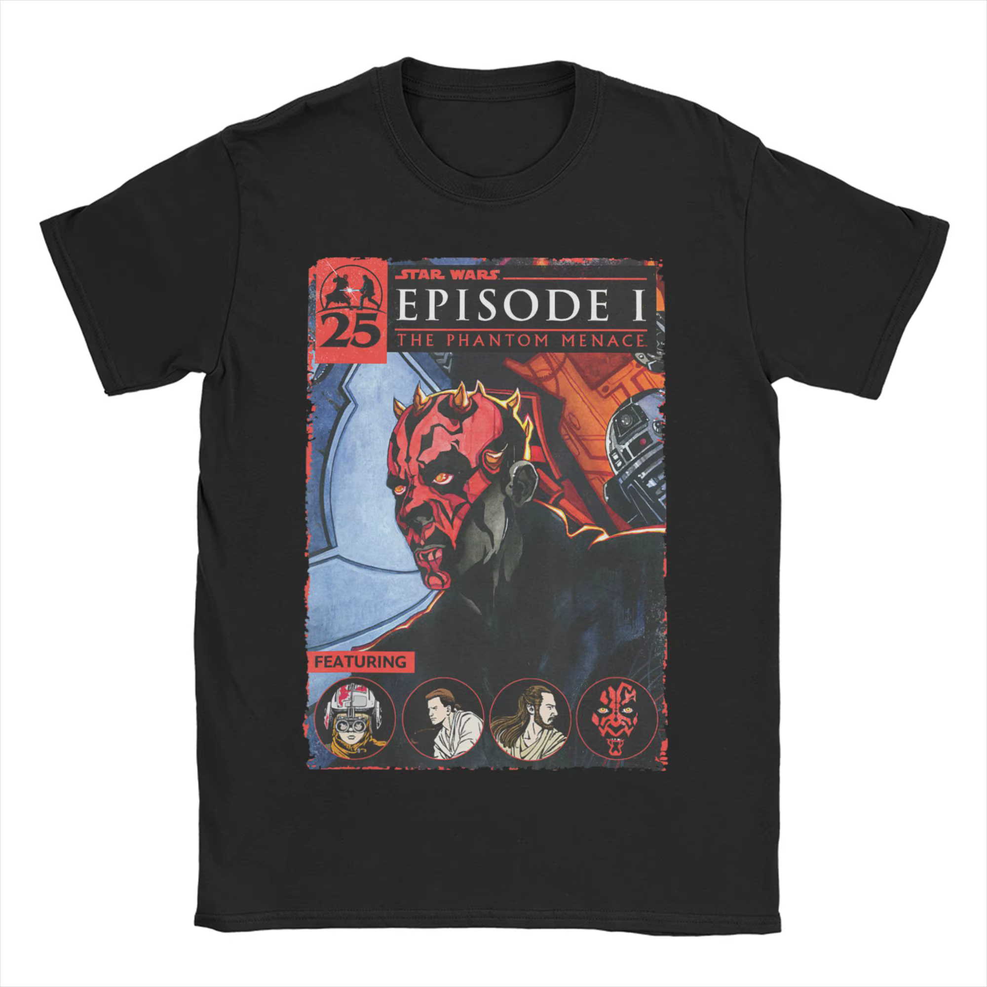 T-shirt à col ras du cou pour hommes et femmes, en pur coton, avec affiche de l'épisode I de Star Wa