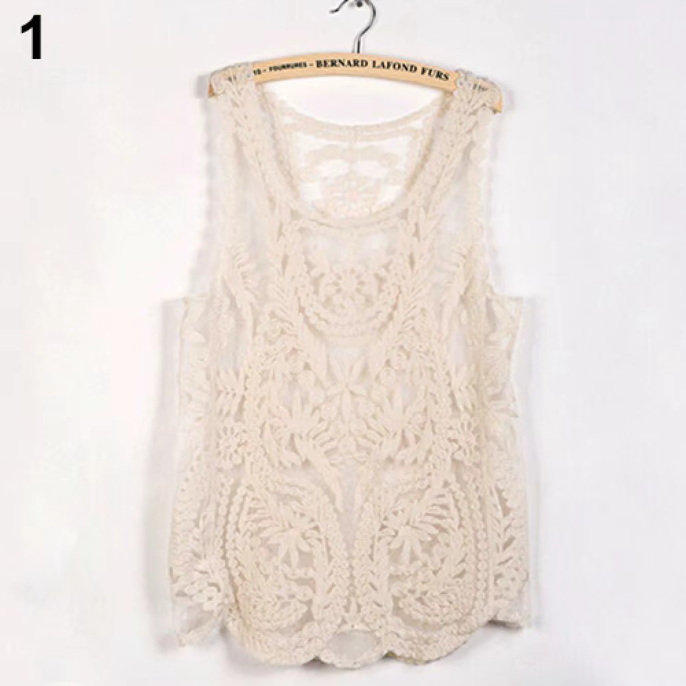 Débardeur en dentelle sans manches pour femmes, chemise Sexy brodée ajourée au Crochet Floral, T-Shi