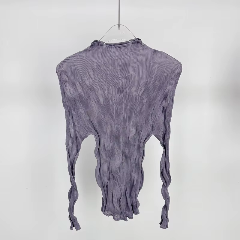 T-shirt femme polyvalent élégant élastique mince décontracté 2025 été nouveau hauts pullover Miyake 