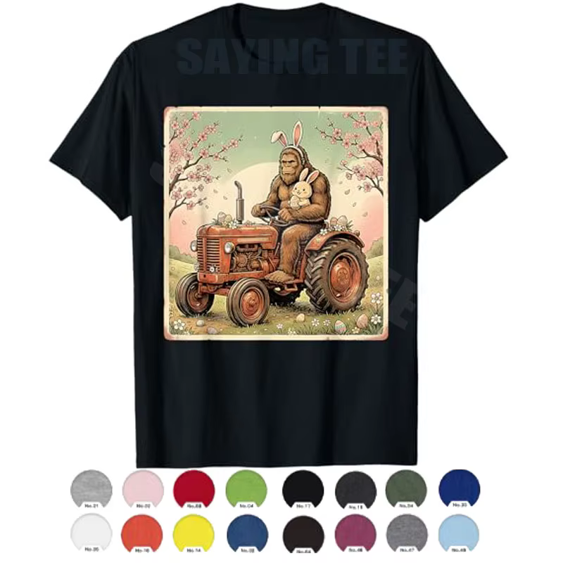 T-shirt Y2K esthétique mignon avec motif et message humoristique, thèmes Pâques, Bigfoot, Lapin, Tra