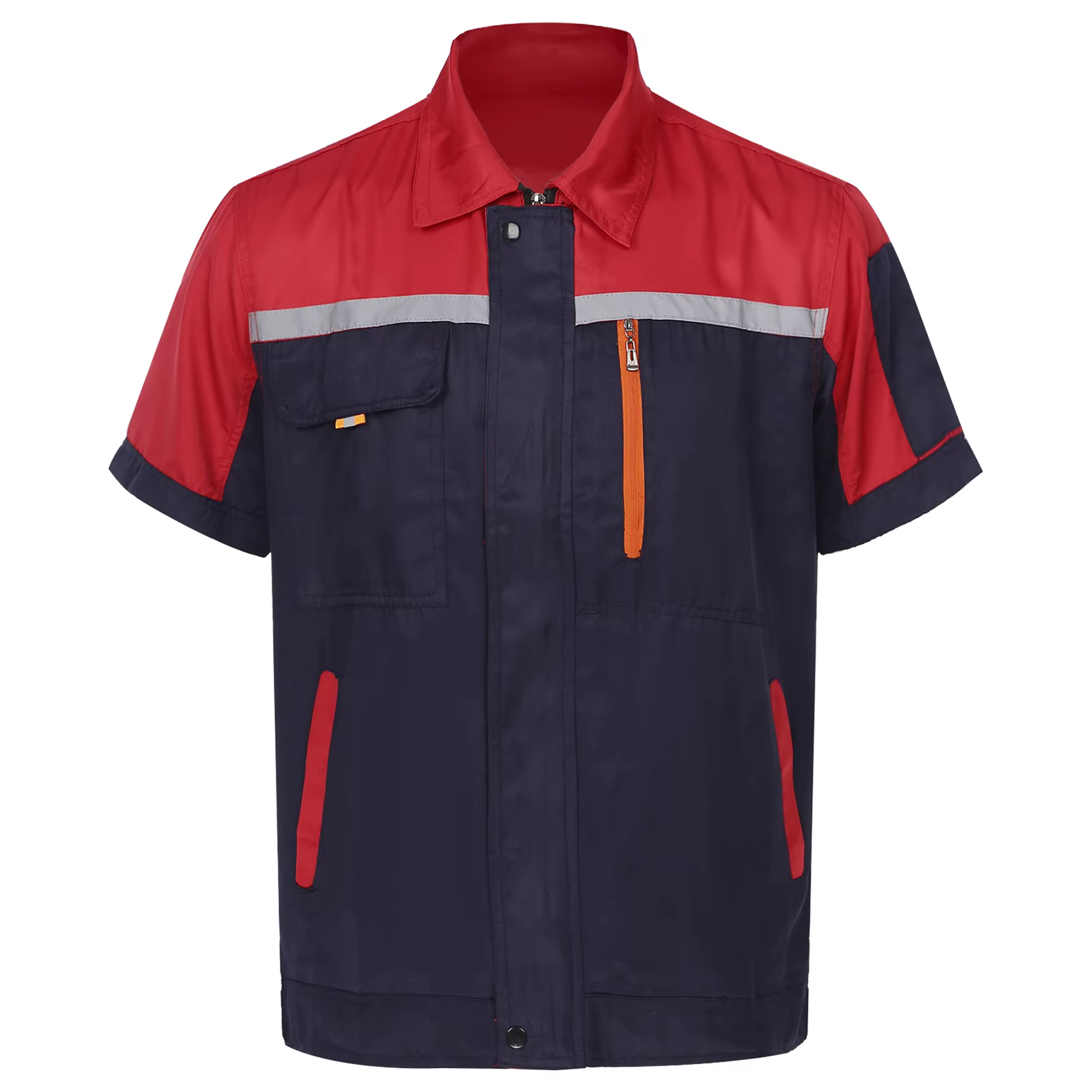 Veste de travail pour homme, uniforme de mécanicien d'atelier, avec poches, manches courtes, fermetu