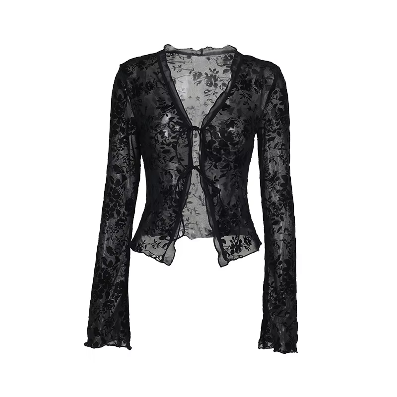 Chemise à manches trompette en mousseline de soie pour femmes, coupe cintrée, à volants, haut élégan