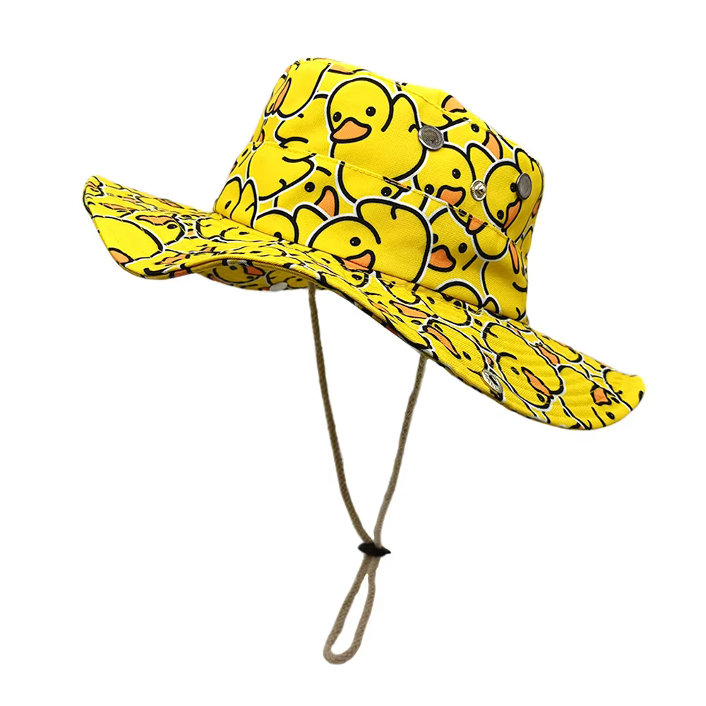 Chapeau Bob Canard Jaune Mignon pour Hommes et Femmes - Casquette de Pêche Anti-UV d'Été avec Sangle