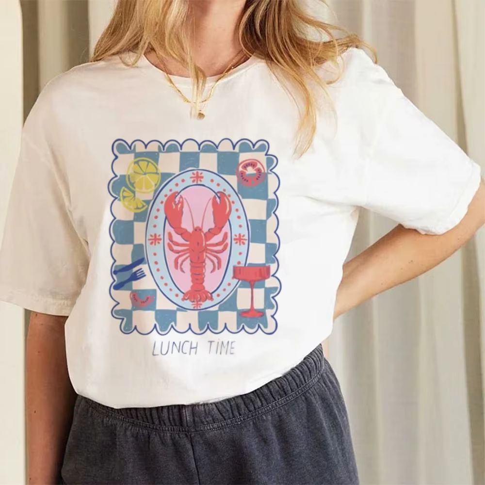 Lunch Time – T-Shirt à manches courtes pour femmes, imprimé homard, mode basique, décontracté, graph