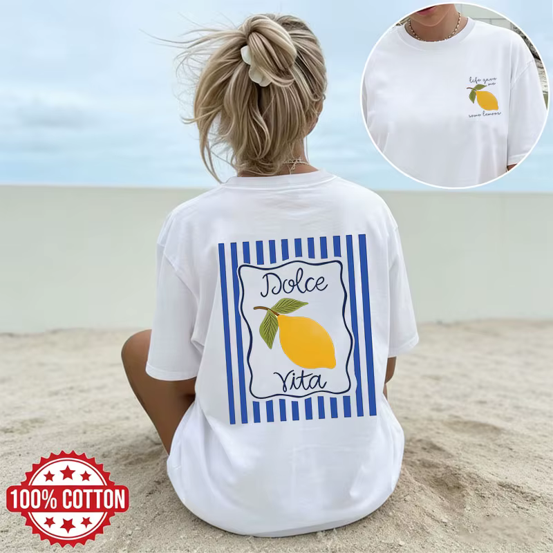 T-shirt pour femme Dolce Vita à imprimé citron, 100% coton, décontracté pour les vacances d'été, à m