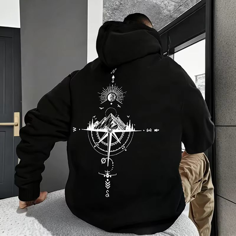 Sweat à capuche imprimé boussole Vintage pour hommes, pull à manches longues à capuche de haute qual