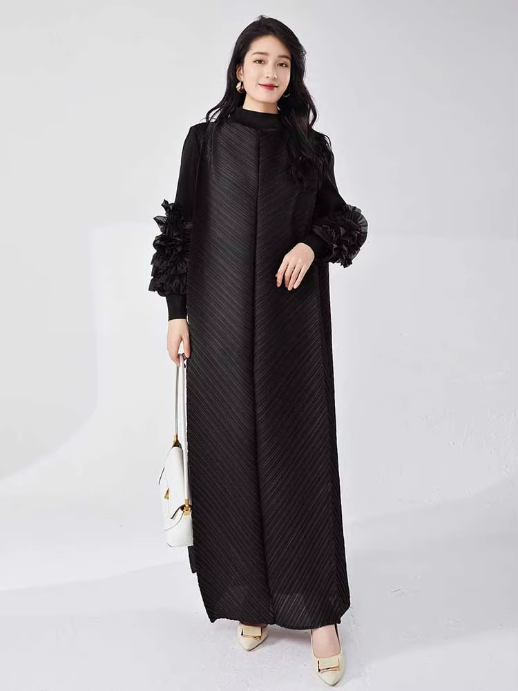 LANMREM-Robe longue plissée à manches volantées pour femmes, vêtements de fête, coutures de document