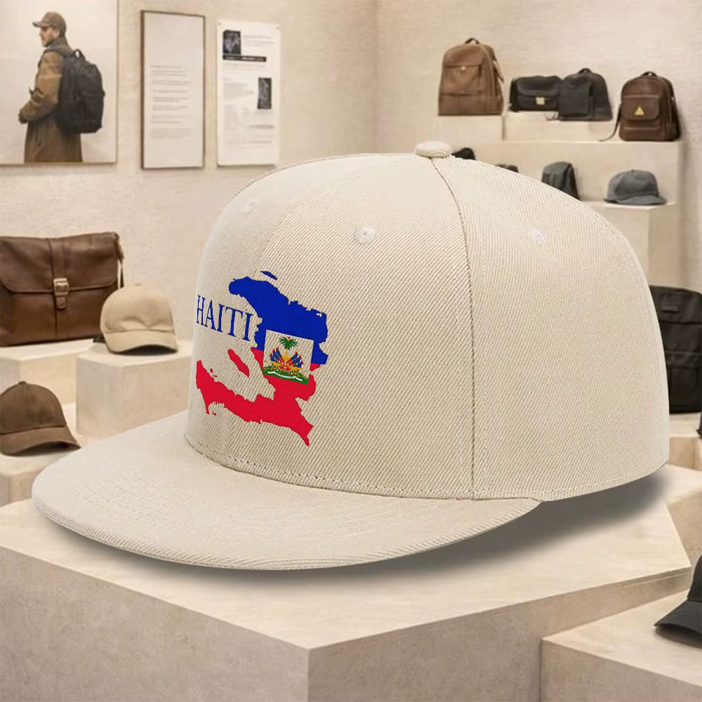 Casquette de baseball unisexe avec drapeau de la carte d'Haïti, en coton, à visière plate, style hip
