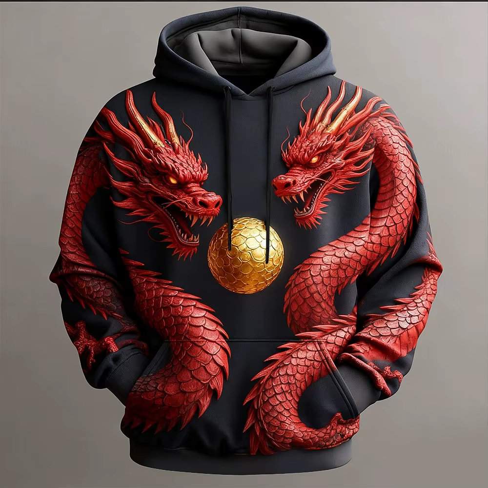 Sweat-shirt à capuche pour hommes, imprimé Dragon Clan Golden Dan, motif décontracté en Polyester, v