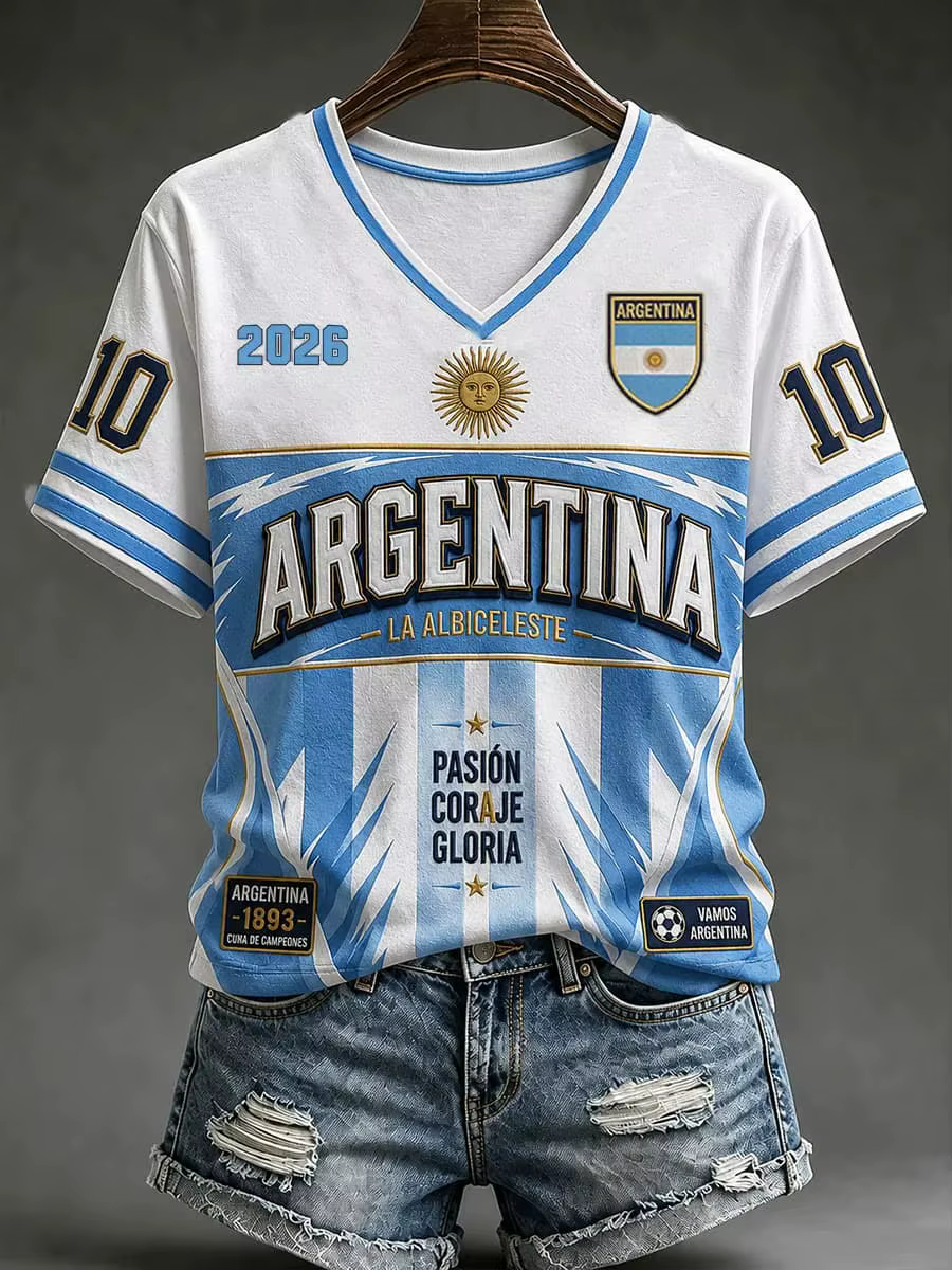 Nouveau maillot de football pour femmes, Argentine, manches courtes, imprimé national, t-shirt de fo
