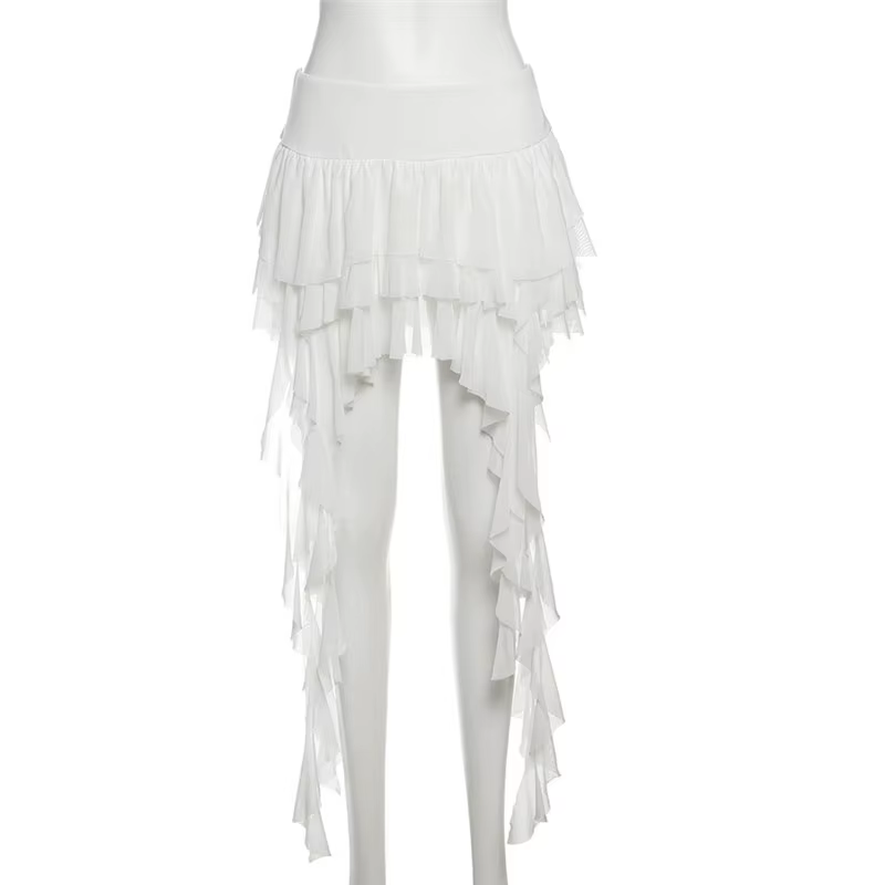 SylCue – Mini jupes froncées élégantes pour femmes, Style doux, taille élastique, volants, pompon, m