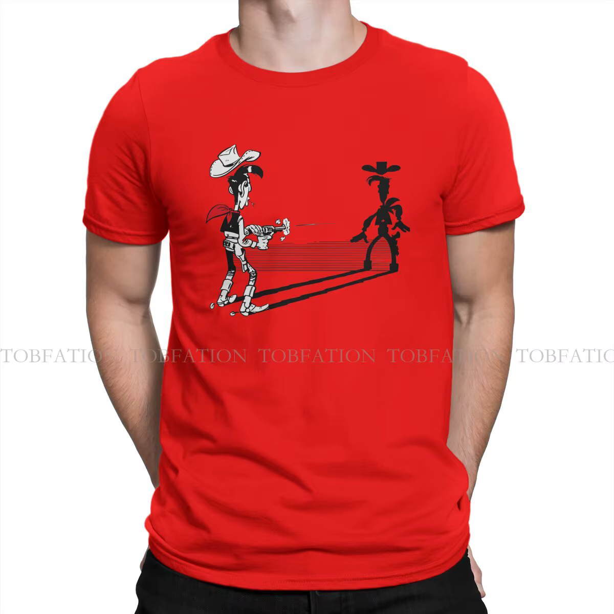 Lucky Luke Cartoon Comic T-shirt pour hommes, T-shirt d'été basique, Nouveau design, Plus rapide, ST