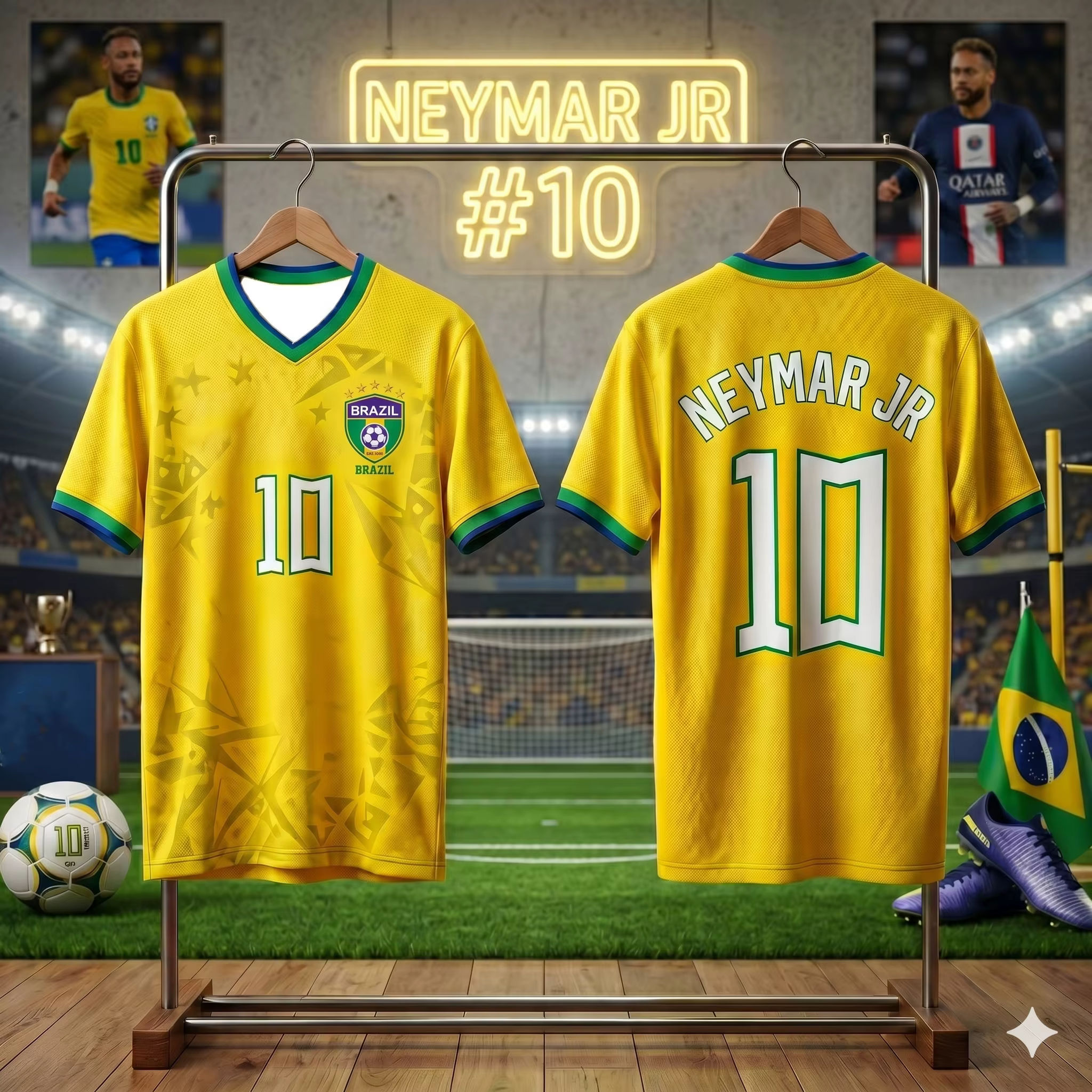 T-shirt de football Brésil pour enfants Neymar JR # T-shirt d'entraînement respirant à col en V avec