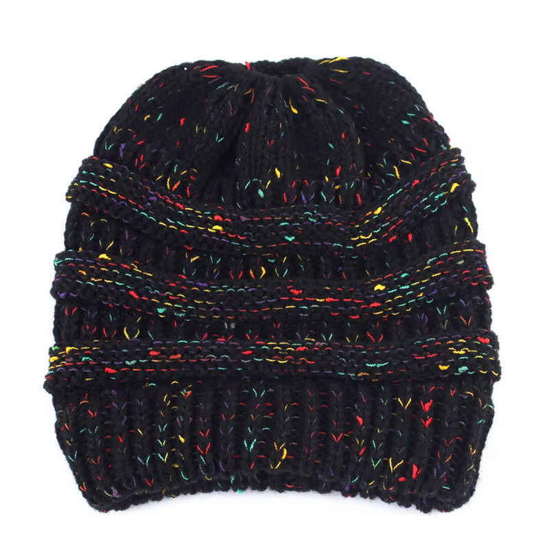 Bonnet queue de cheval pour femmes, automne hiver, chaud, tricot, frange colorée, Shopping, mode dam