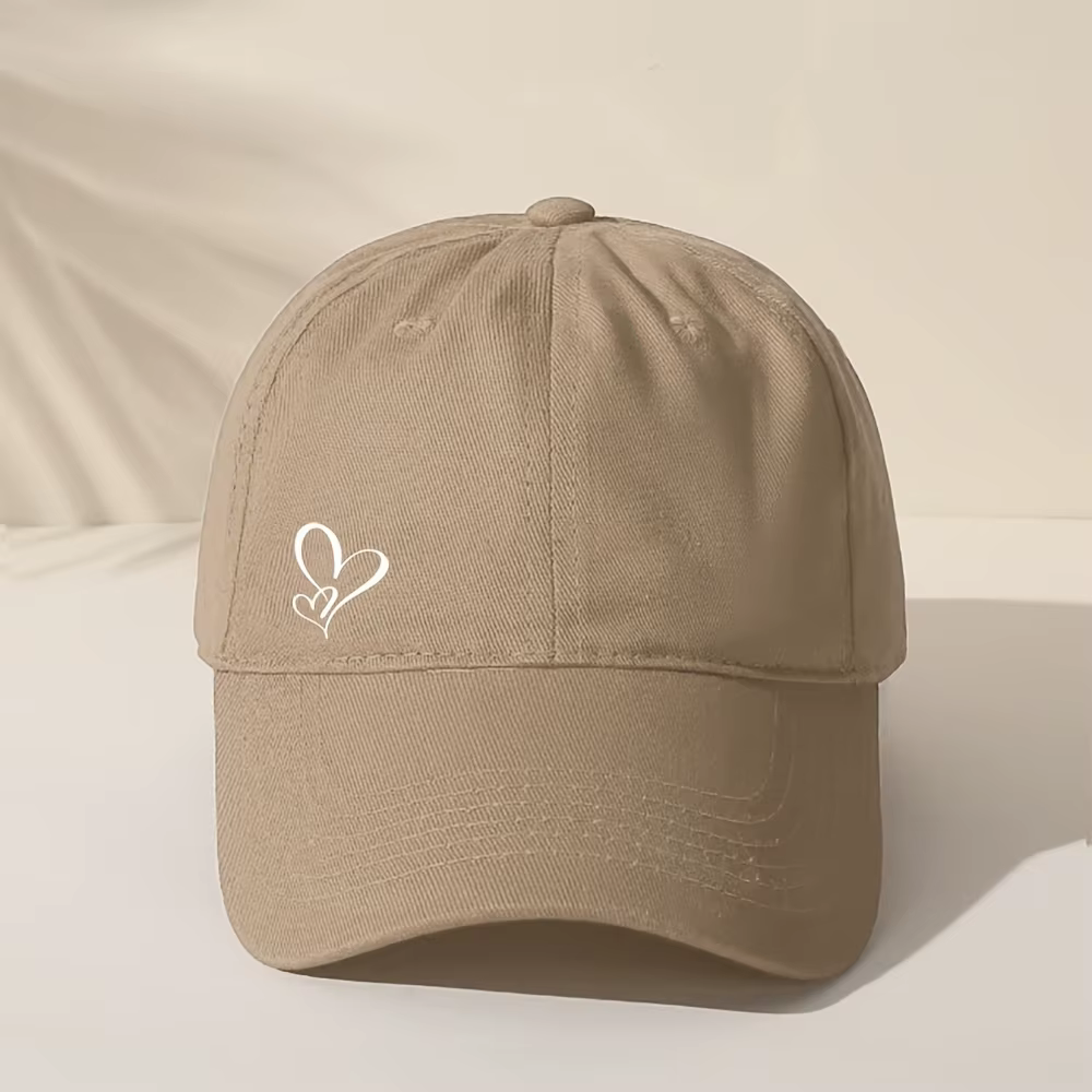 Casquette de baseball mignonne à motif de cœurs, unisexe, beige avec cœurs blancs, réglable et facil