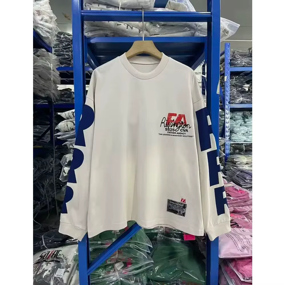 RRR123 T-shirts blancs rétro délavés surdimensionnés pour hommes et femmes, en coton, à manches long