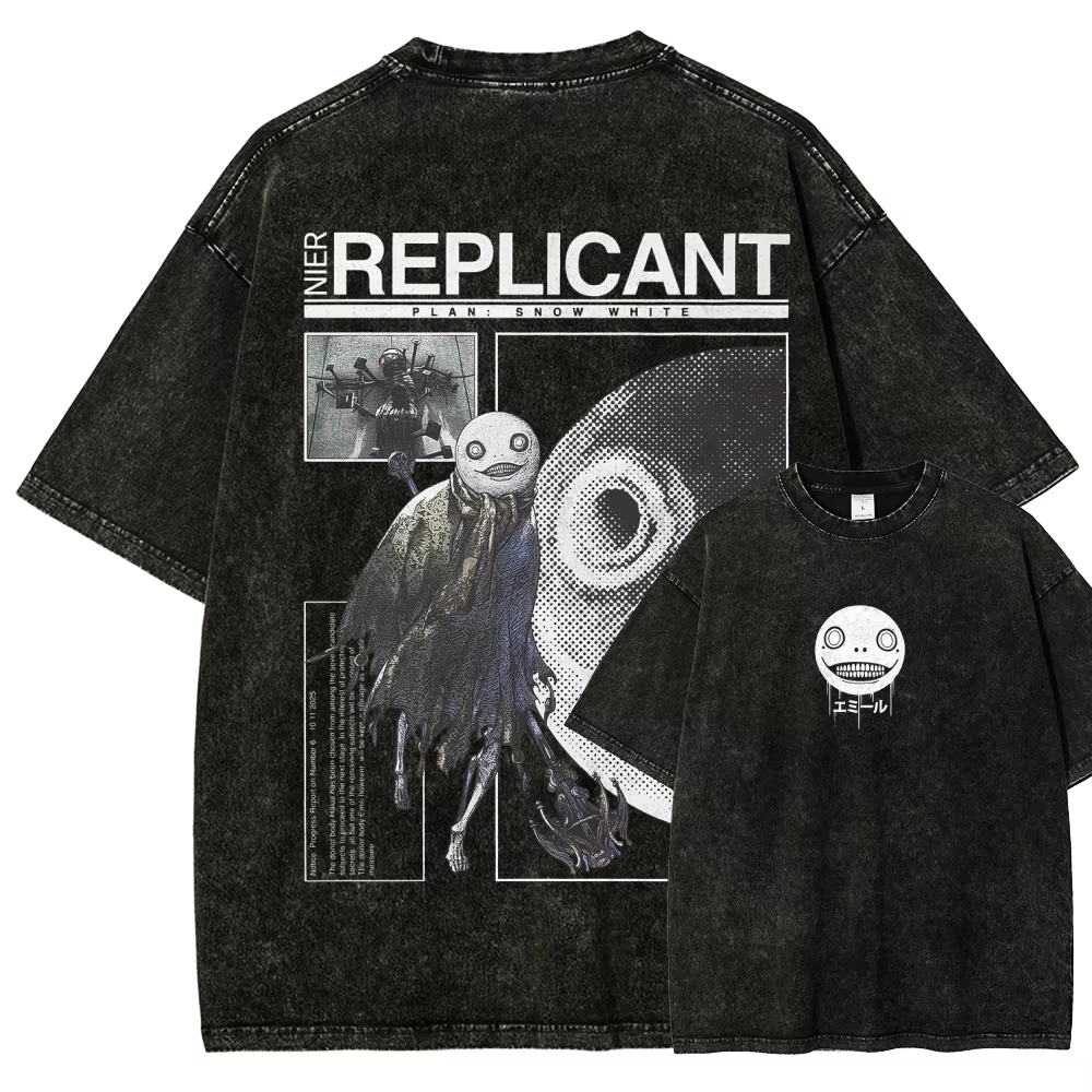 T-shirt délavé Nier Automata, nouveau modèle 2026, vêtements personnalisés, streetwear tendance, hau