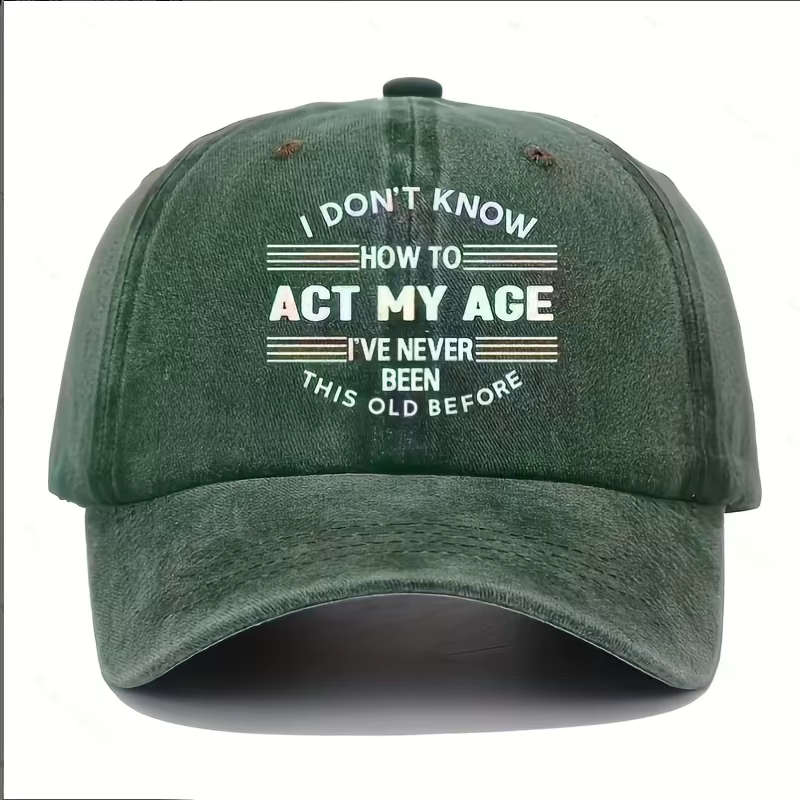 Casquette de baseball unisexe imprimée « ACT MY AGE », effet délavé, réglable, style Y2K à visière c