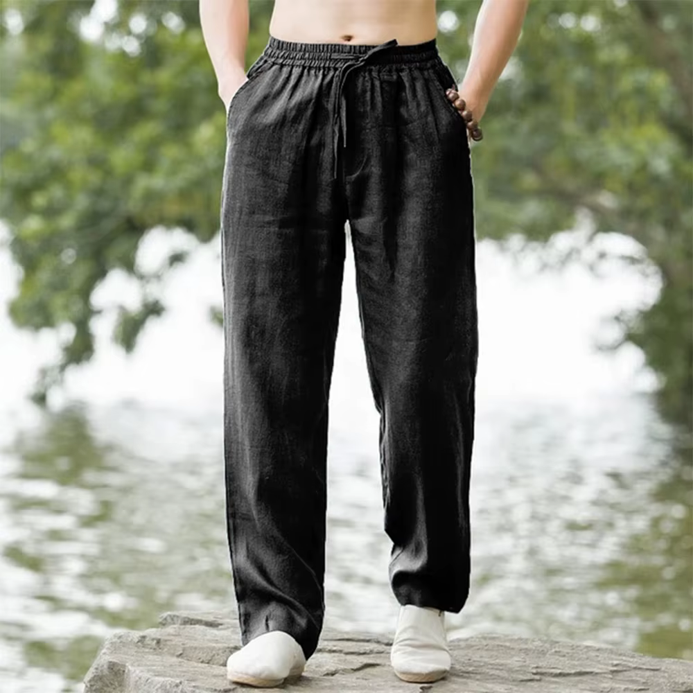 Pantalon de plage pour hommes, jogging, Streetwear, coton et lin, pantalon de survêtement décontract