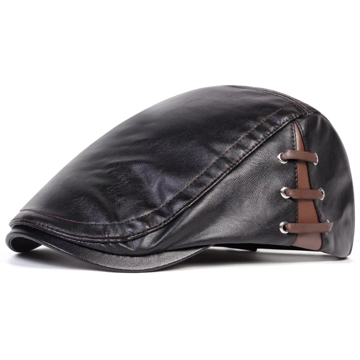 Casquettes de gavroche rétro en cuir PU de couleur unie pour hommes, chapeaux de peintre britannique