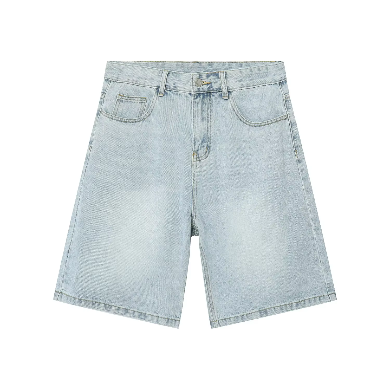 Jean Vintage à Jambes Larges pour Homme, Short en Denim, Longueur Genou, Streetwear, Été