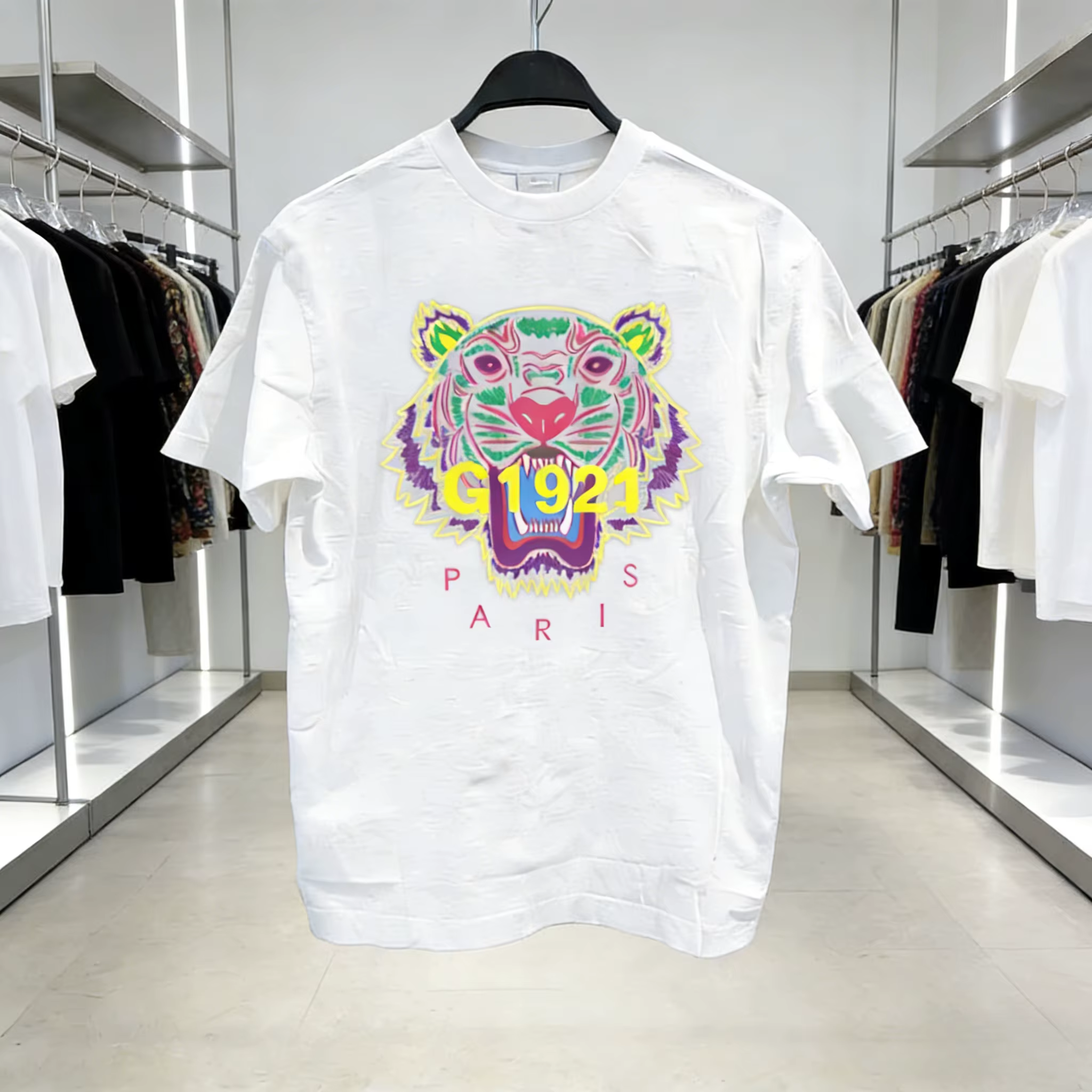 T-shirt imprimé tête de lion 2026 pour hommes et femmes, manches courtes, en pur coton, T-shirt de m